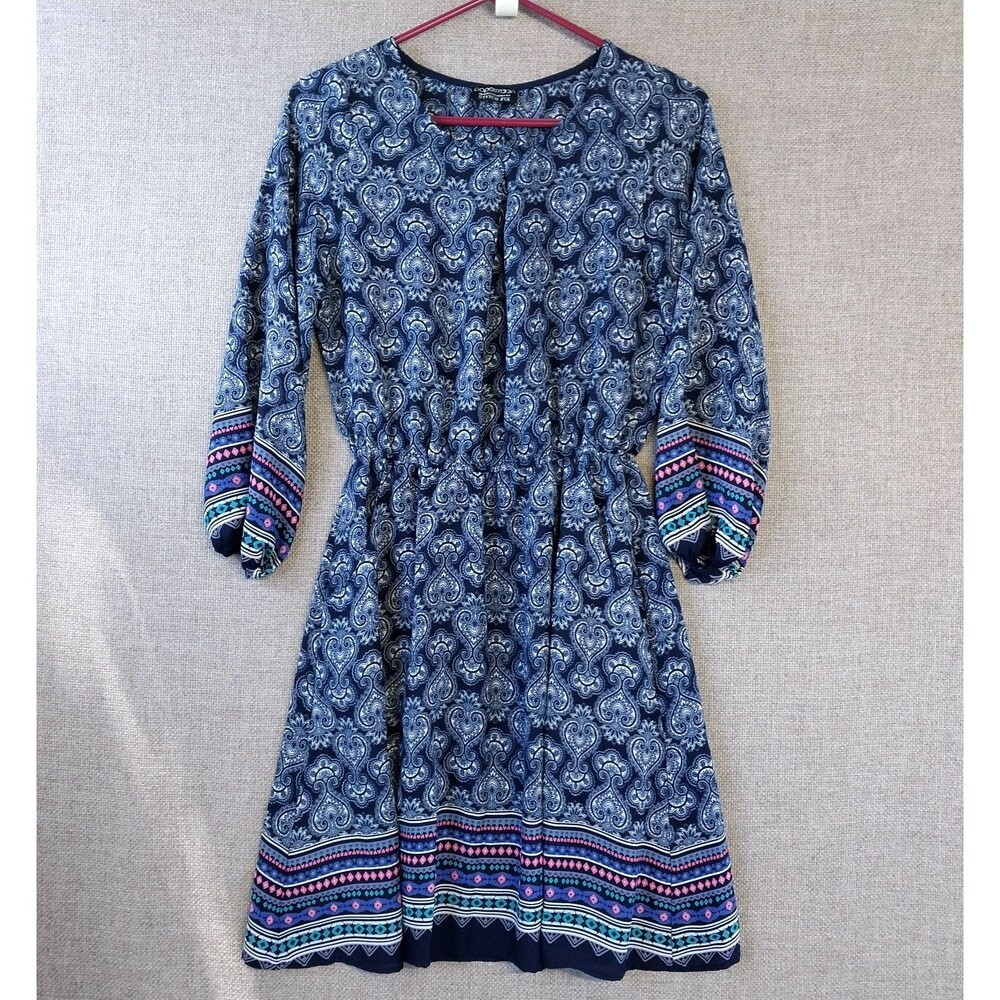 Vintage Papermoon Bohemian Blue Paisley A-line Dress Scoop Neck Pockets Size M
